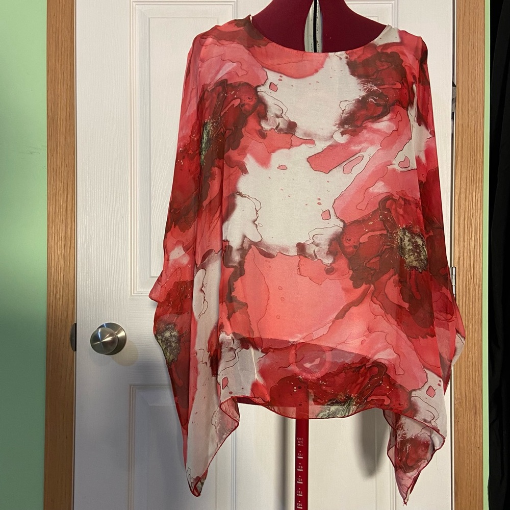Giusy Silk Blend Floral Chiffon Women's Top - Red